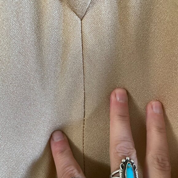 Vintage 70s Metallic Gold Check High Neck Cowl Modest Long Sleeve Gown - Picture 9 of 16